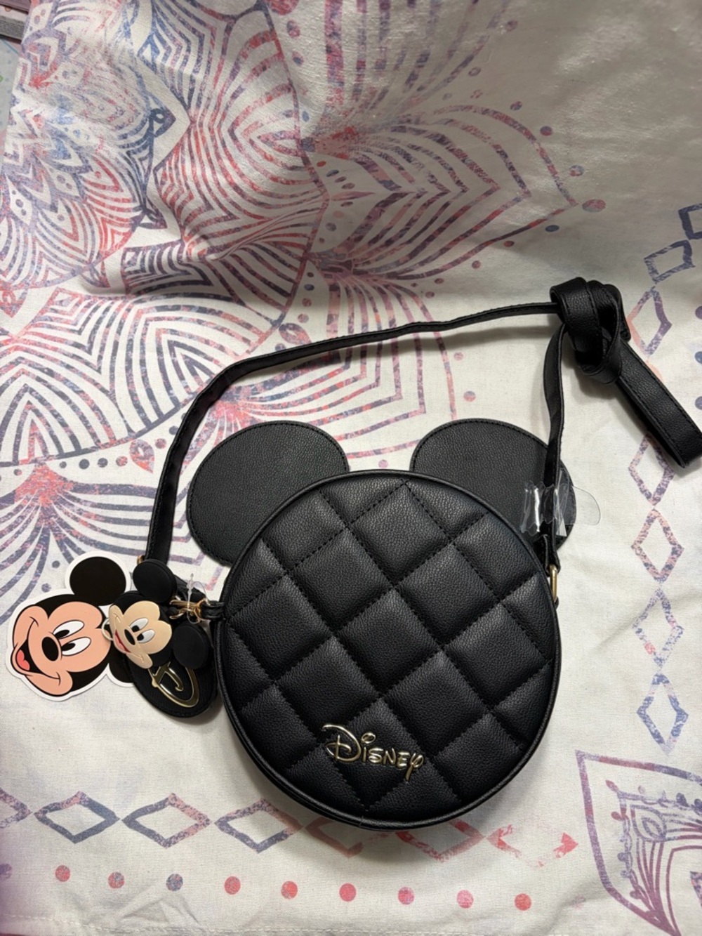 Disney Black Quilted Mickey Ear Crossbody Bag